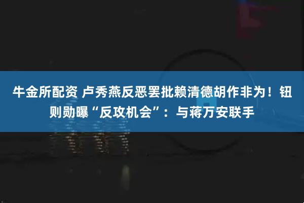牛金所配资 卢秀燕反恶罢批赖清德胡作非为！钮则勋曝“反攻机会”：与蒋万安联手