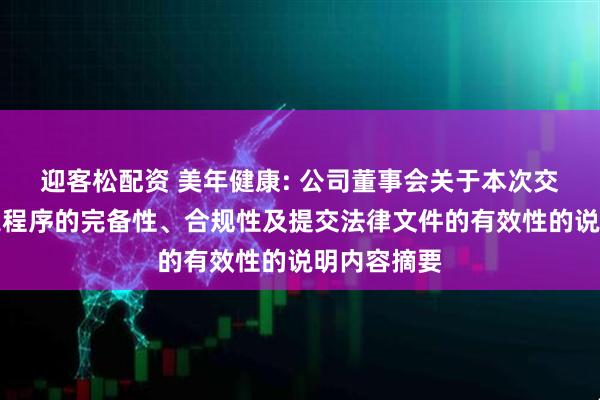 迎客松配资 美年健康: 公司董事会关于本次交易履行法定程序的完备性、合规性及提交法律文件的有效性的说明内容摘要